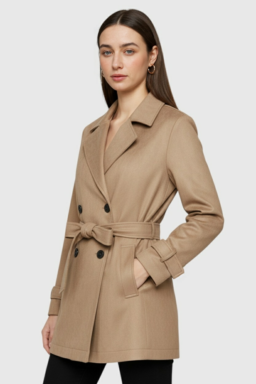 Coat : Women's Brown Coat with Belt in van Vanda Liamo
