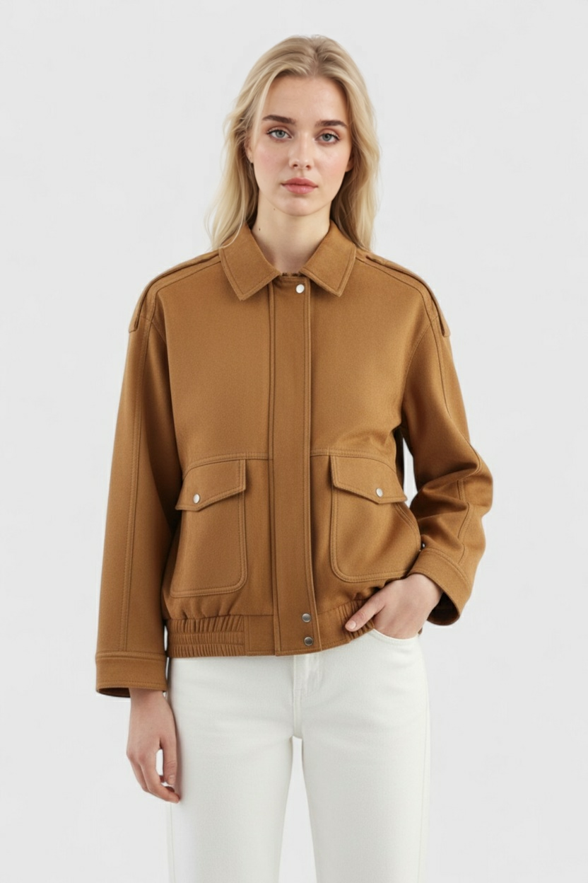 Jacket : Women's Brown Suede Bomber Jacket in van Vanda Liamo