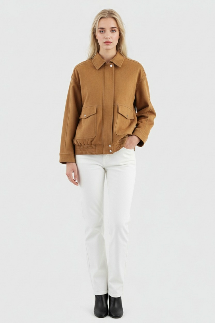 Jacket : Women's Brown Suede Bomber Jacket in van Vanda Liamo