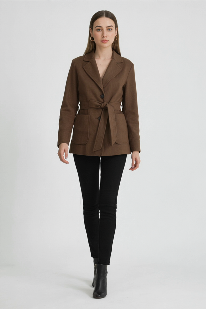 Coat : Women's Brown Trench Coat with Belt in van Vanda Liamo