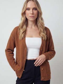 Women's Brown V-Neck Knit Cardigan