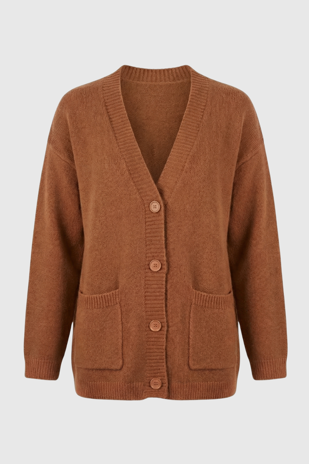 Cardigan : Women's Brown V-Neck Knit Cardigan in Brown van Vanda Liamo