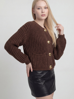 Women's Casual Brown Knit Cardigan