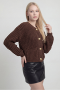 Women's Casual Brown Knit Cardigan