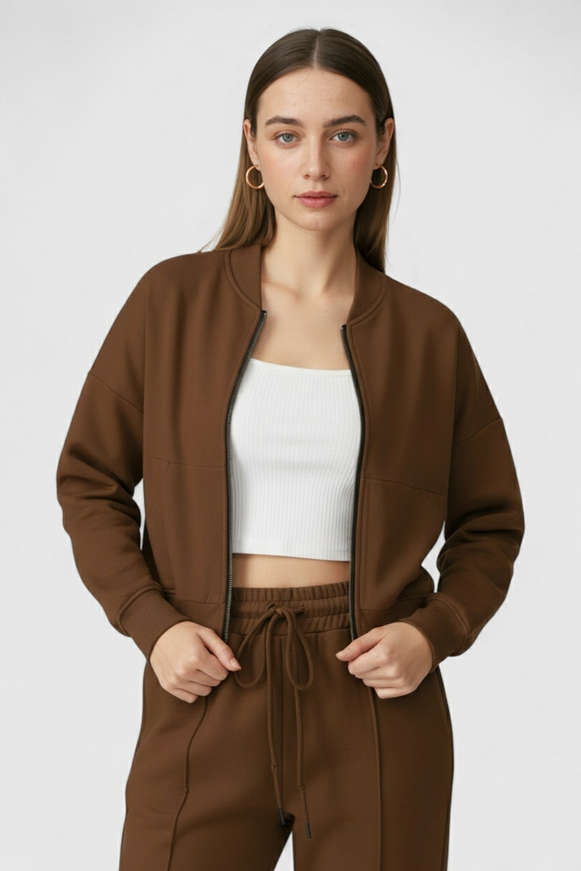 Women's Set : Women's Casual Brown Sweatshirt Pants Set in van Vanda Liamo