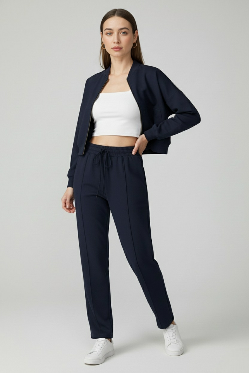 Women's Set : Women's Casual Dark Blue Sweatshirt Pants Set in van Vanda Liamo