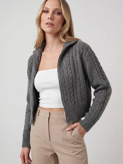 Women's Casual Dark Gray Knit Cardigan