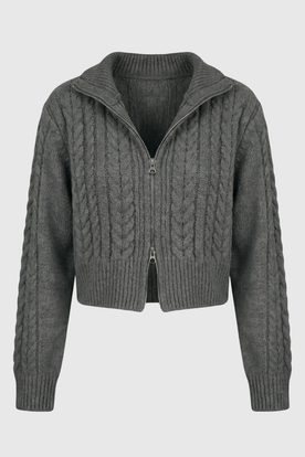 Cardigan : Women's Casual Dark Gray Knit Cardigan in Dark Grey One Size van Vanda Liamo