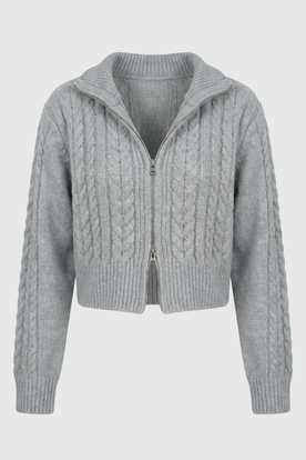 Cardigan : Women's Casual Gray Knit Cardigan in Grey One Size van Vanda Liamo