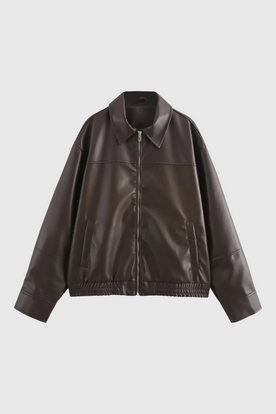 Jacket : Women's Black Faux Leather Aviator Jacket - Warm Winter Coat in Brown van Vanda Liamo