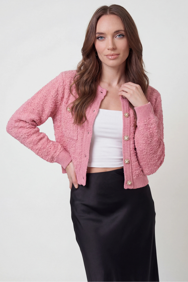 Women's Casual Pink Knit Cardigan