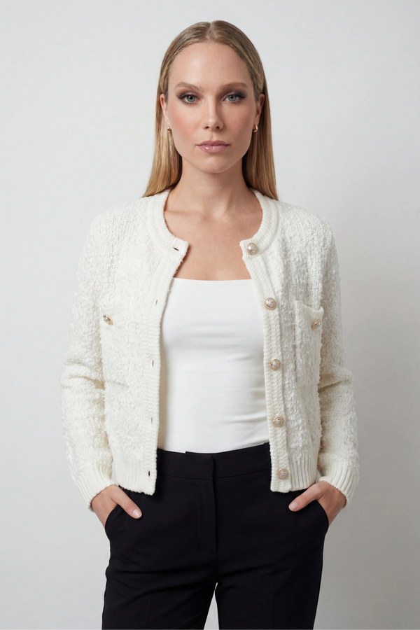 Women's Casual White Knit Cardigan