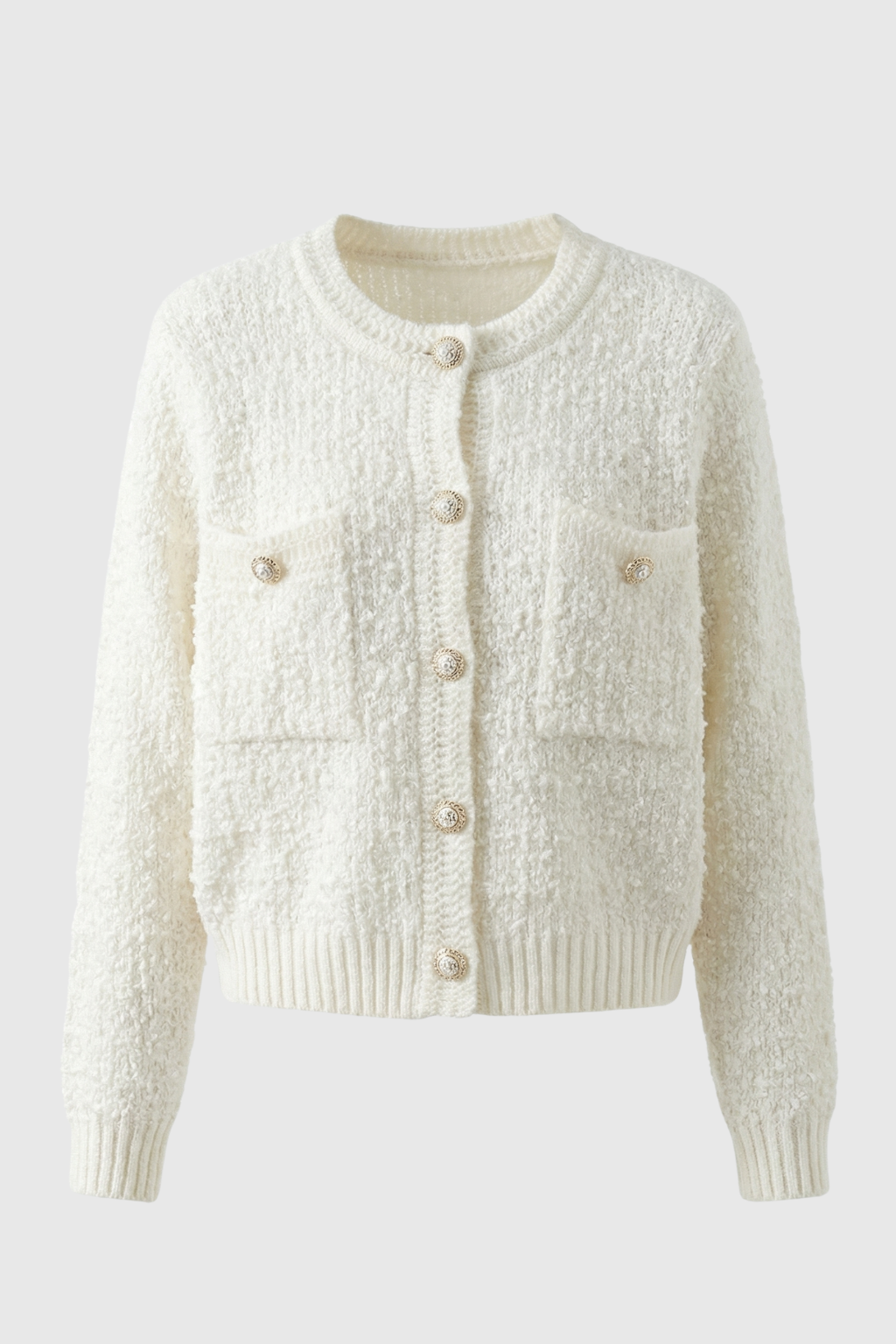 Cardigan : Women's Casual White Knit Cardigan in White One Size van Vanda Liamo