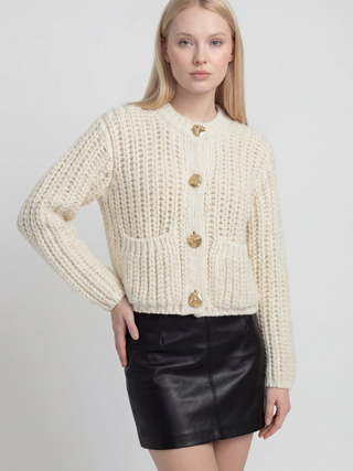 Women's Casual White Knit Cardigan