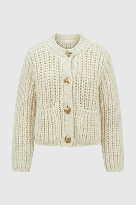 Cardigan : Women's Casual White Knit Cardigan in White One Size van Vanda Liamo
