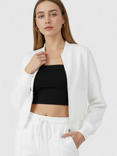 Women's White Fleece Sweatshirt & Jogger Pants Set - Casual 2-Piece Outfit