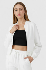 Dames Witte Fleece Sweatshirt & Jogger Broek Set - Casual Tweedelige Outfit