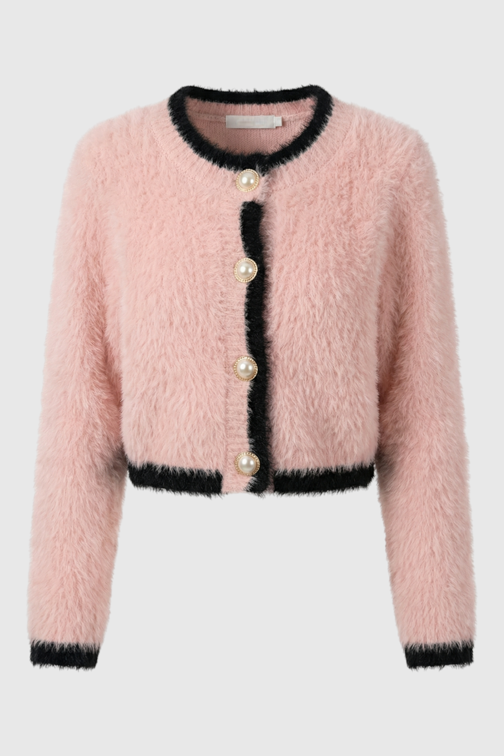 Cardigan : Women's Cropped Knit Cardigan in Pink One Size van Vanda Liamo