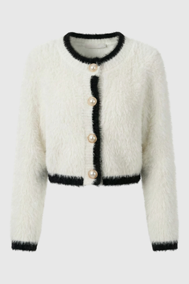Cardigan : Women's Cropped White Knit Cardigan in White One Size van Vanda Liamo