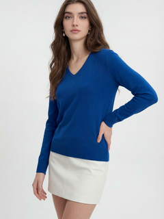 Women's Dark Blue V-Neck Sweater
