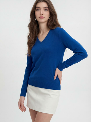 Women's Dark Blue V-Neck Sweater