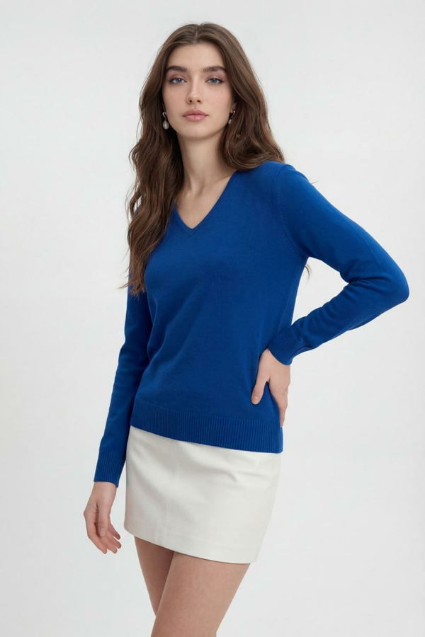 Women's Dark Blue V-Neck Sweater