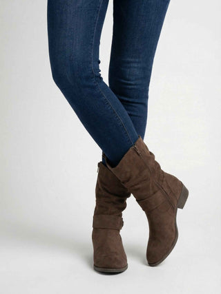 Women's Dark Brown Suede Block Heel Ankle Boots - Retro Style