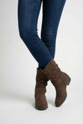 Women's Dark Brown Suede Block Heel Ankle Boots - Retro Style