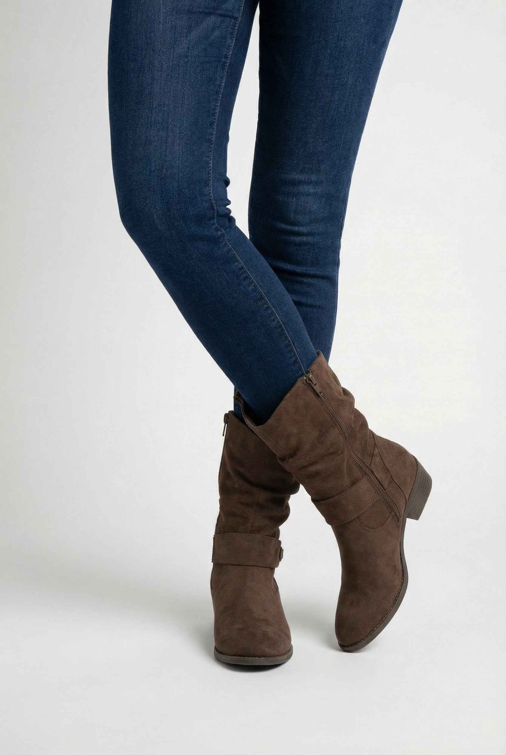 Women's Boots : Women's Dark Brown Suede Block Heel Ankle Boots - Retro Style in van Vanda Liamo