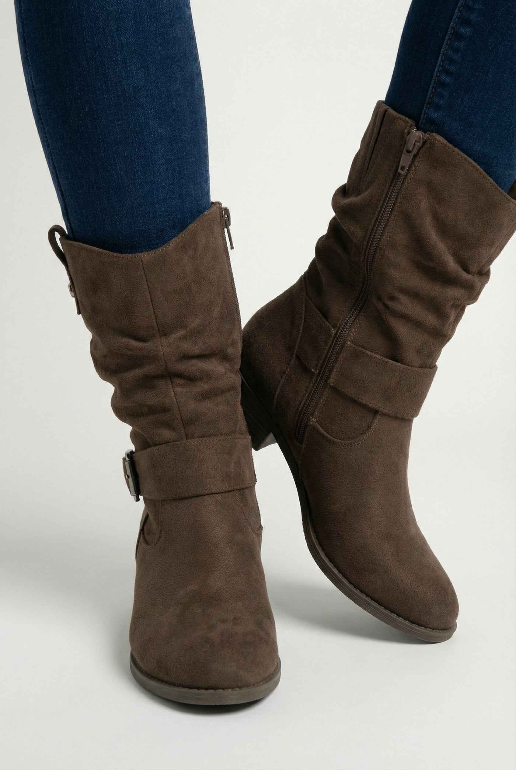 Women's Boots : Women's Dark Brown Suede Block Heel Ankle Boots - Retro Style in van Vanda Liamo