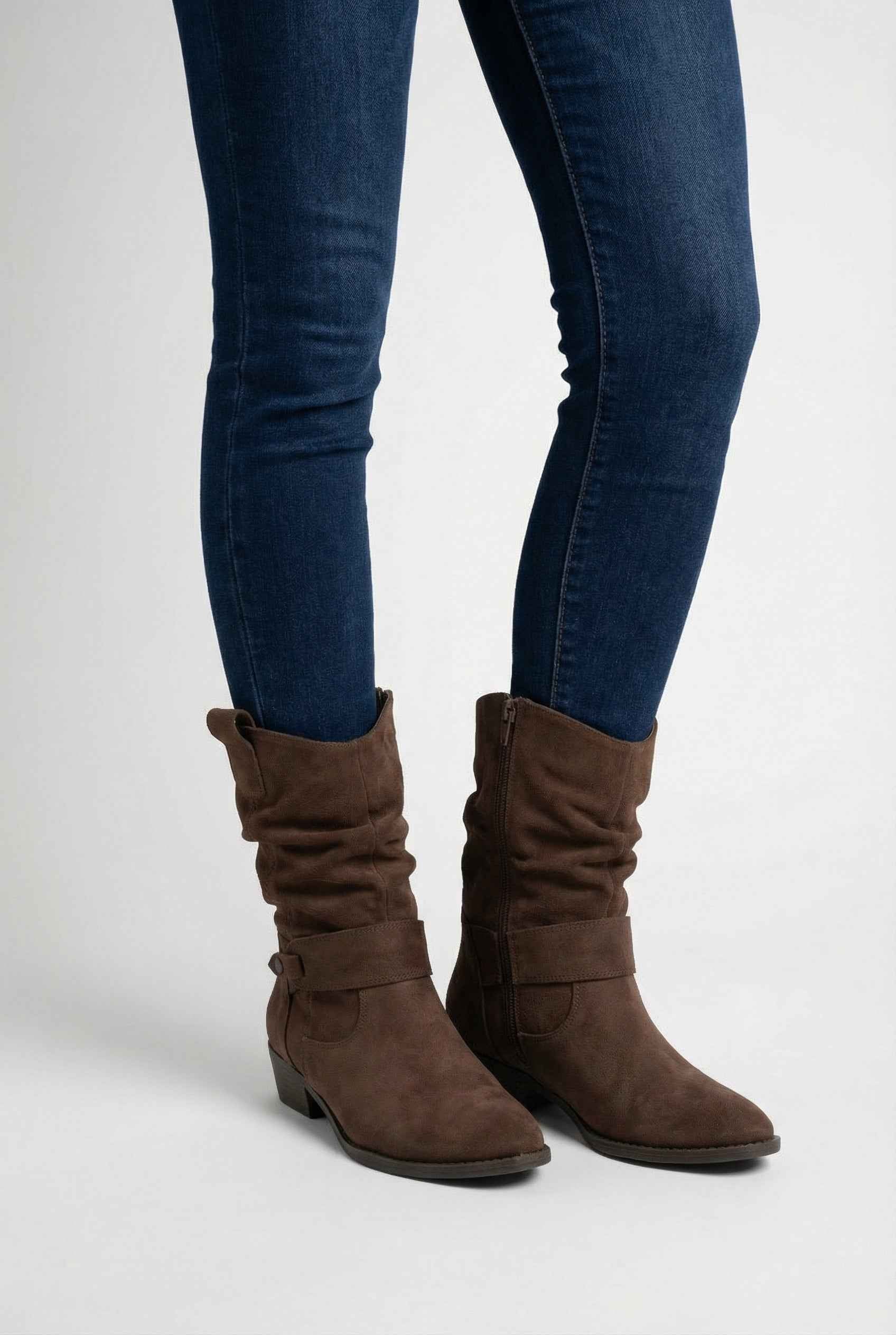 Women's Boots : Women's Dark Brown Suede Block Heel Ankle Boots - Retro Style in van Vanda Liamo