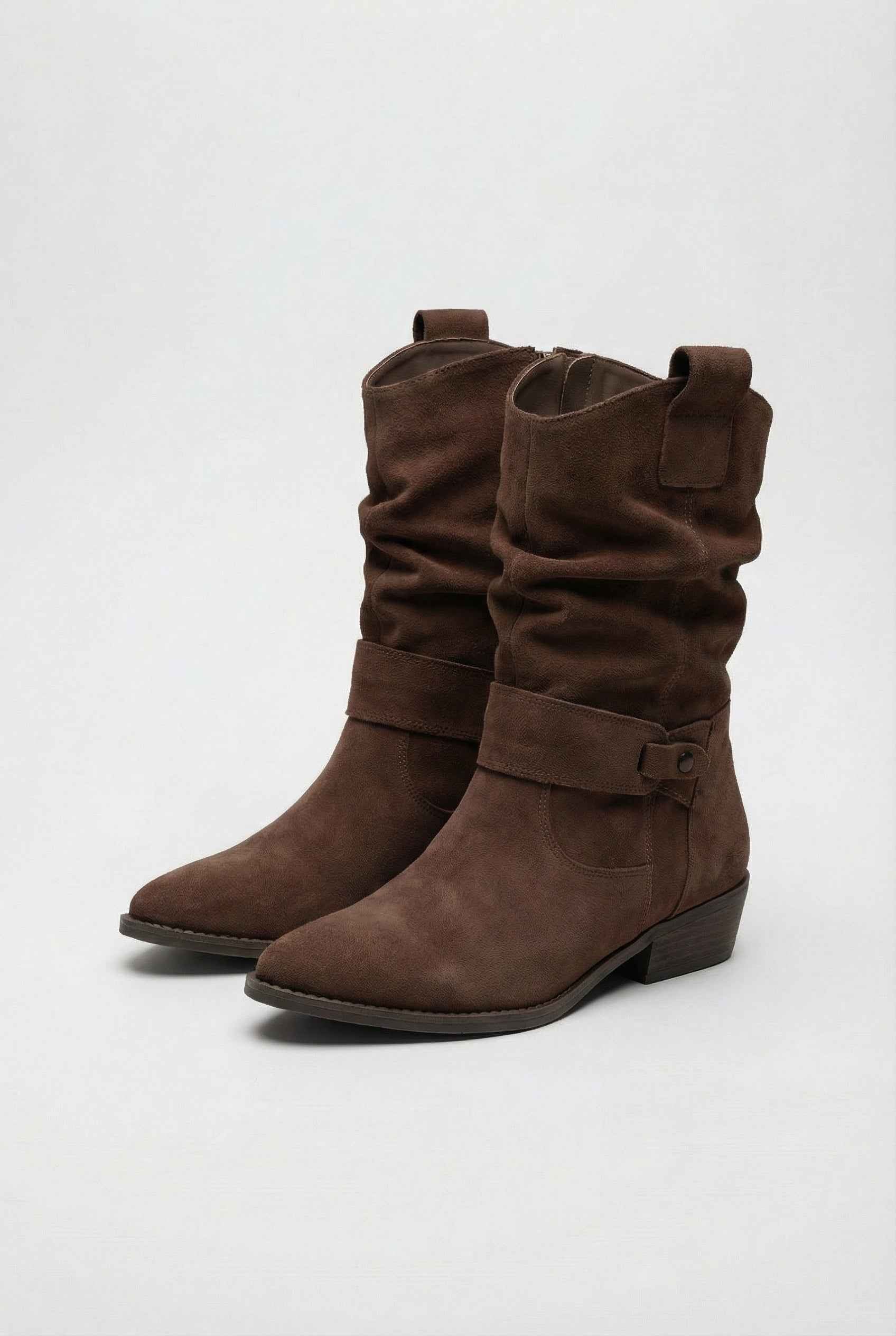 Women's Boots : Women's Dark Brown Suede Block Heel Ankle Boots - Retro Style in Dark Brown One Size van Vanda Liamo