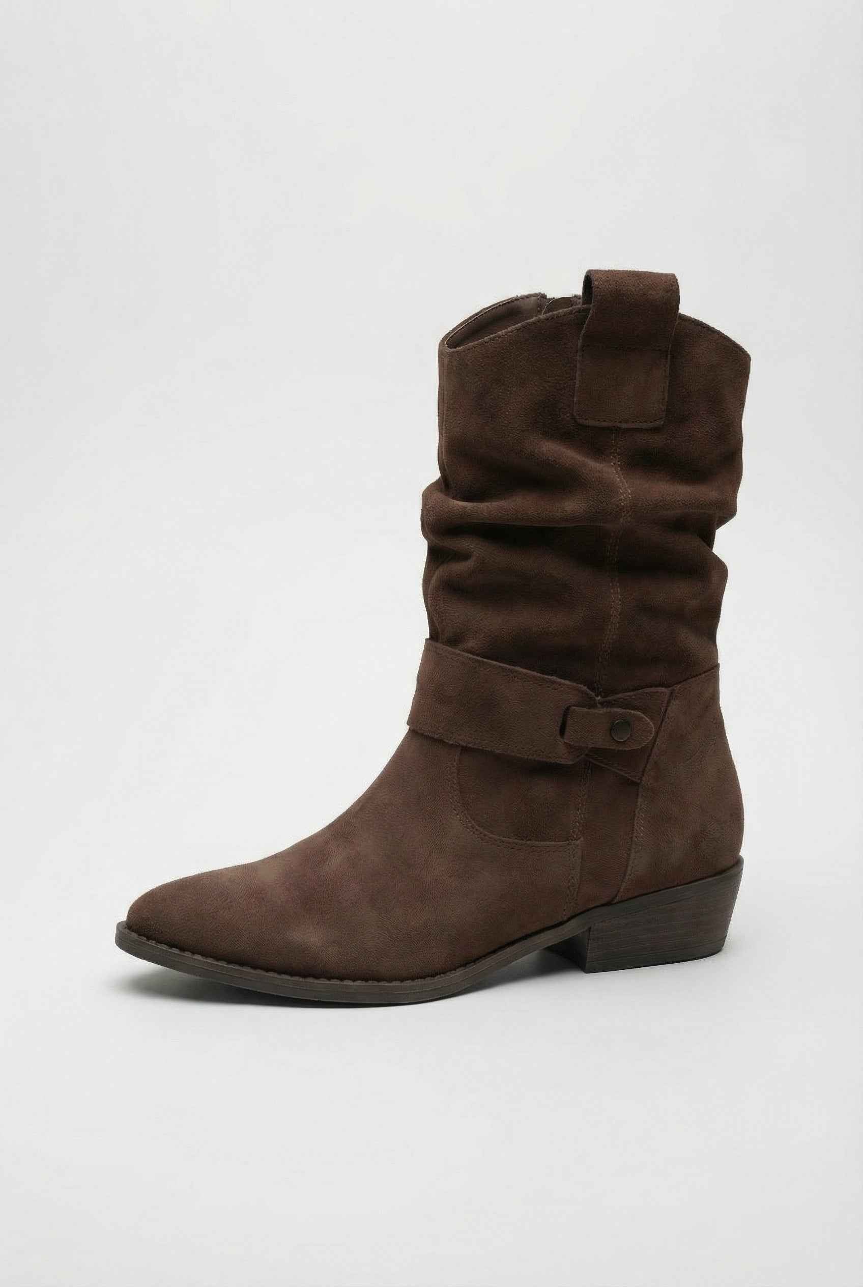 Women's Boots : Women's Dark Brown Suede Block Heel Ankle Boots - Retro Style in van Vanda Liamo