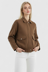 Chaqueta bomber de ante marrón oscuro para mujer - Corte clásico, cuero premium
