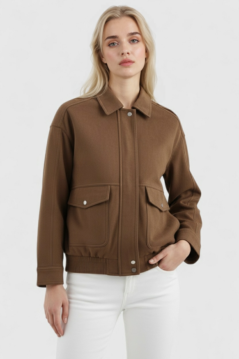 Jacket : Women's Dark Brown Suede Bomber Jacket - Classic Fit, Premium Leather in van Vanda Liamo