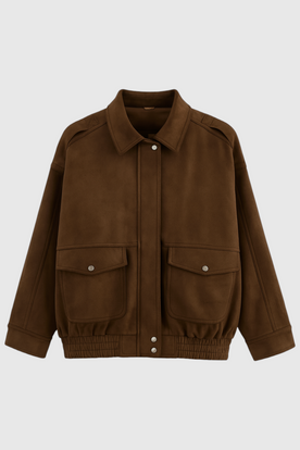 Jacket : Women's Dark Brown Suede Bomber Jacket - Classic Fit, Premium Leather in Dark Brown van Vanda Liamo