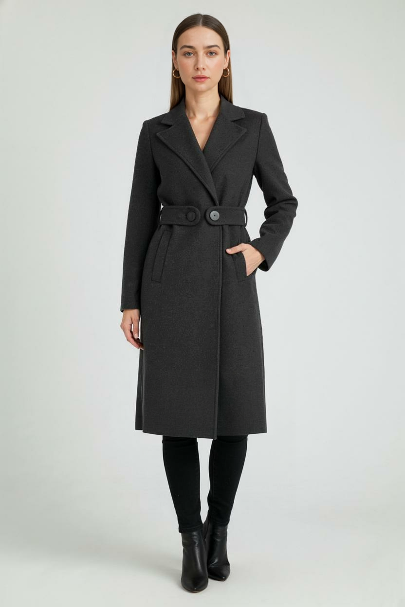 Coat : Women's Dark Gray Mid-Length Winter Coat in van Vanda Liamo