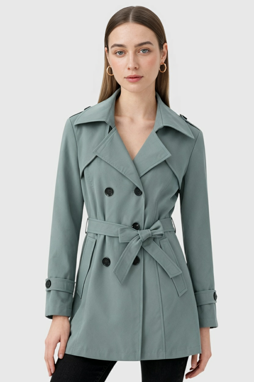 Coat : Women's Dark Green Mid-Length Trench Coat in van Vanda Liamo