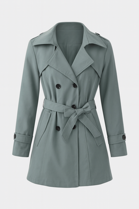 Coat : Women's Dark Green Mid-Length Trench Coat with Belt in Dark Green van Vanda Liamo