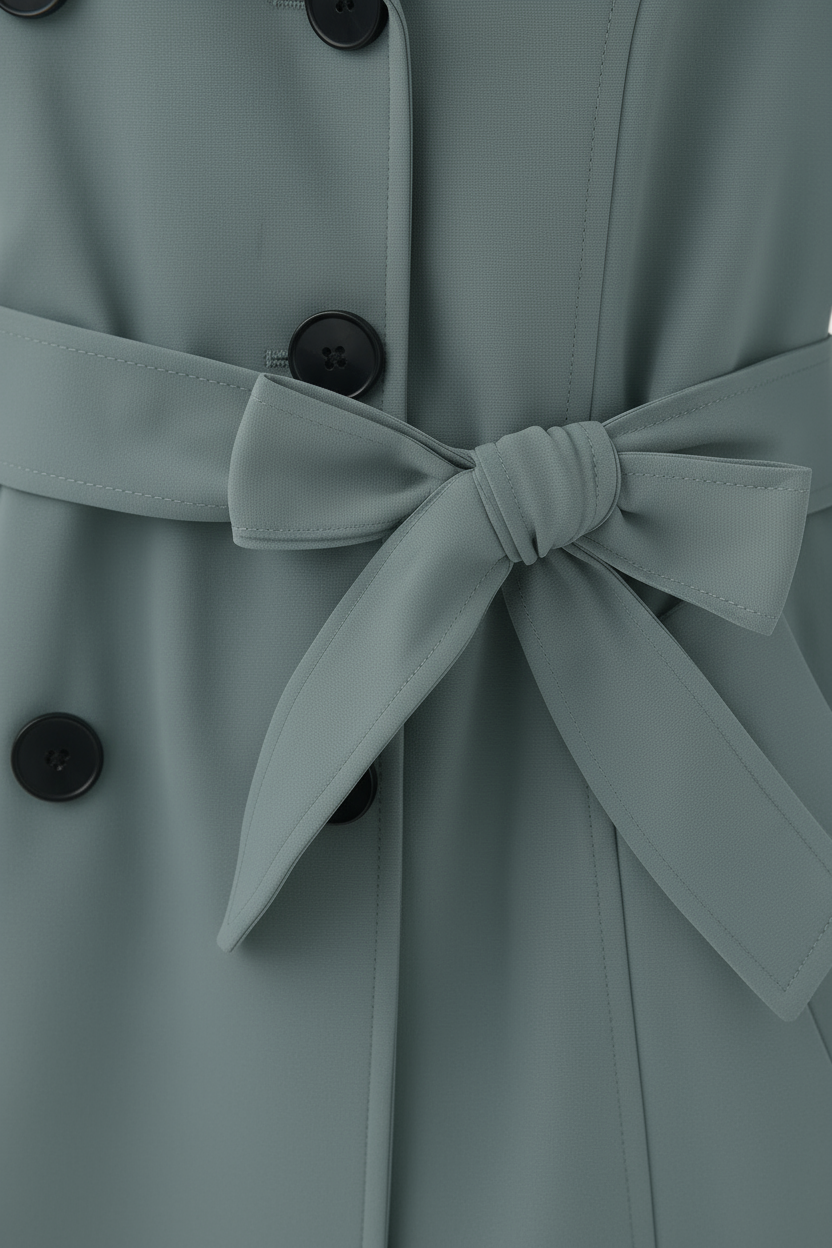Coat : Women's Dark Green Mid-Length Trench Coat in van Vanda Liamo
