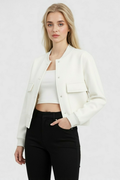 Bomber Jacket for Women - White Lightweight Zip-Up for Casual Wear