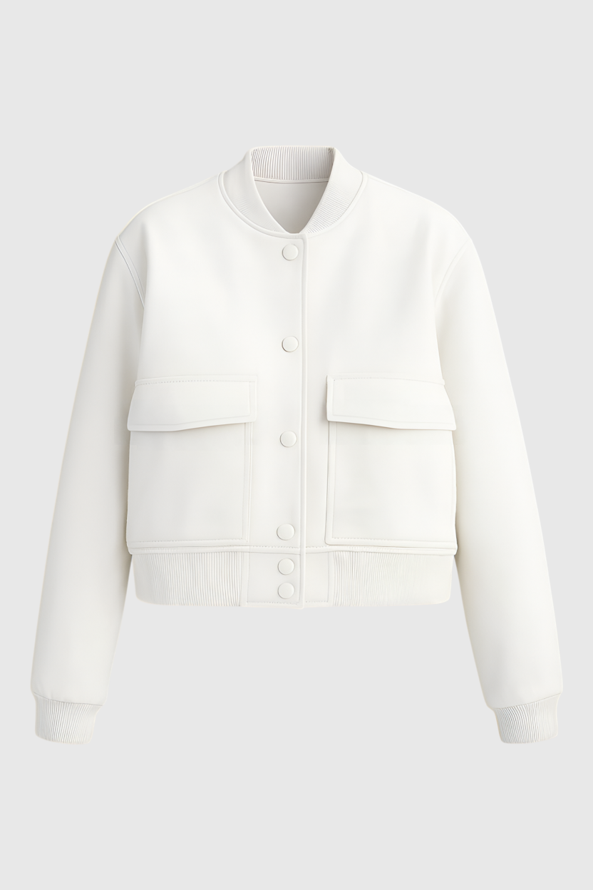 Jacket : Bomber Jacket for Women - White Lightweight Zip-Up for Casual Wear in White van Vanda Liamo