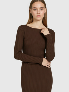 Women's Dark Brown Knit Skirt Suit