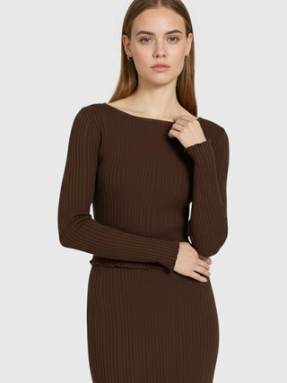 Women's Dark Brown Knit Skirt Suit