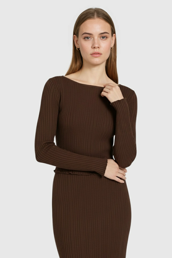 Women's Dark Brown Knit Skirt Suit