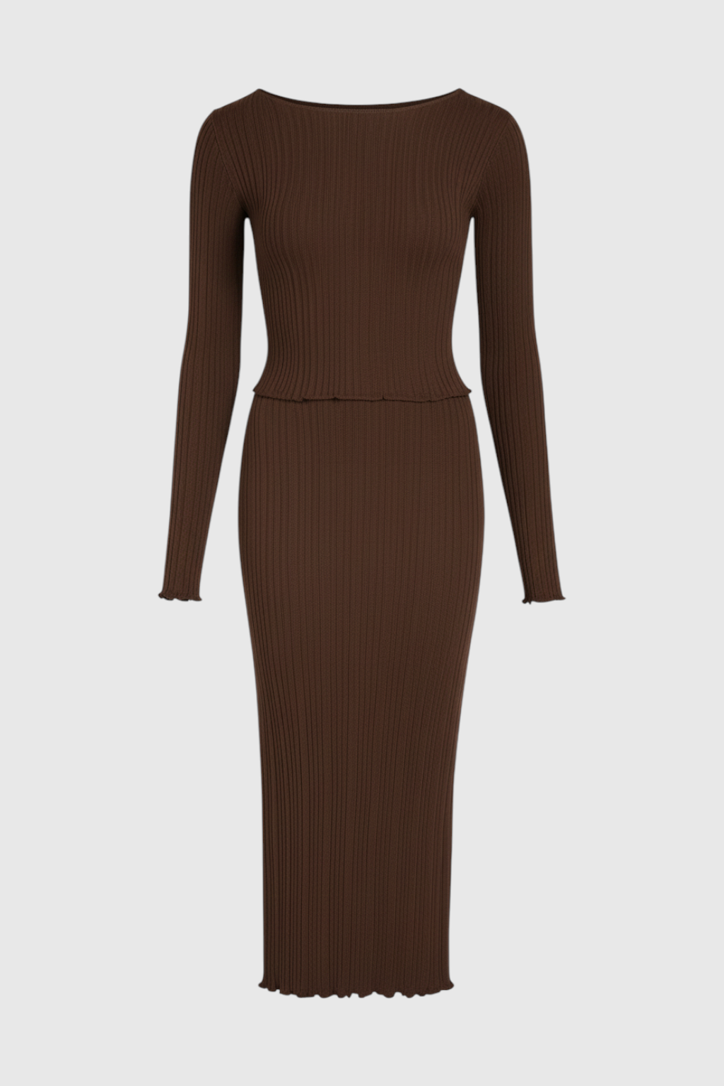 Women's Set : Women's Dark Brown Knit Skirt Suit in Dark Brown One Size van Vanda Liamo