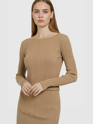 Women's Khaki Knit Skirt Suit