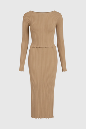 Women's Set : Women's Khaki Knit Skirt Suit in Khaki One Size van Vanda Liamo