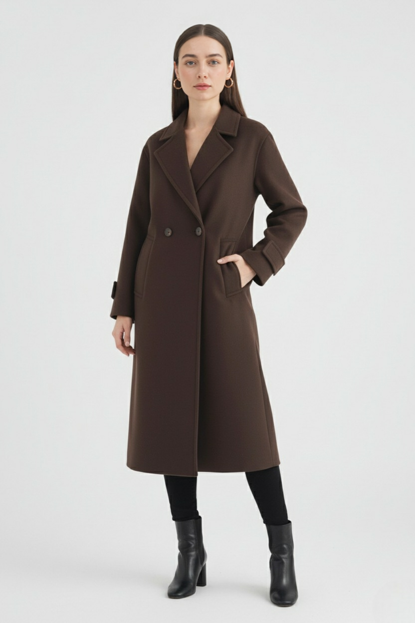Coat : Women's Long Brown Hooded Puffer Winter Coat - Warm & Stylish Outerwear in van Vanda Liamo