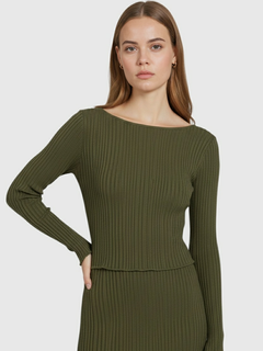 Women's Army Green Knit Skirt Suit